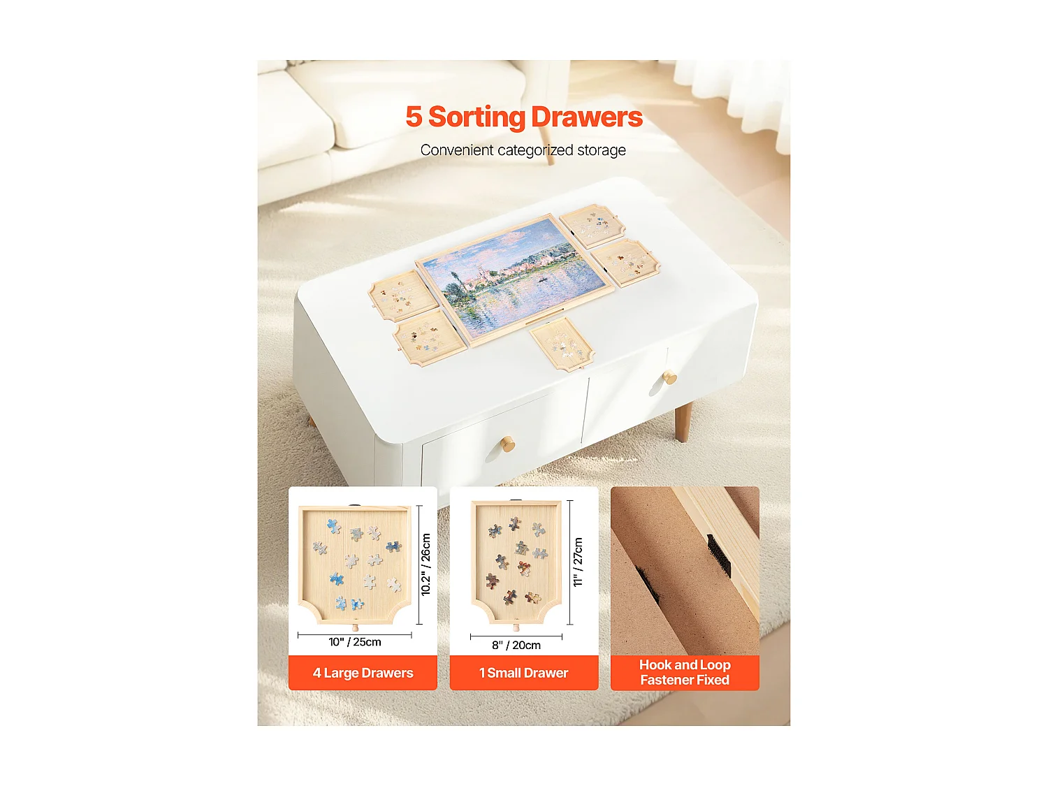 Planche de Puzzle SucceBuy 1000 Pièces, Table de Puzzle en Bois 73.6 x 53.5 cm, Plateau Casse-tête Rotatif à 360° et Portable, avec 5 Tiroirs et Couverture Utile