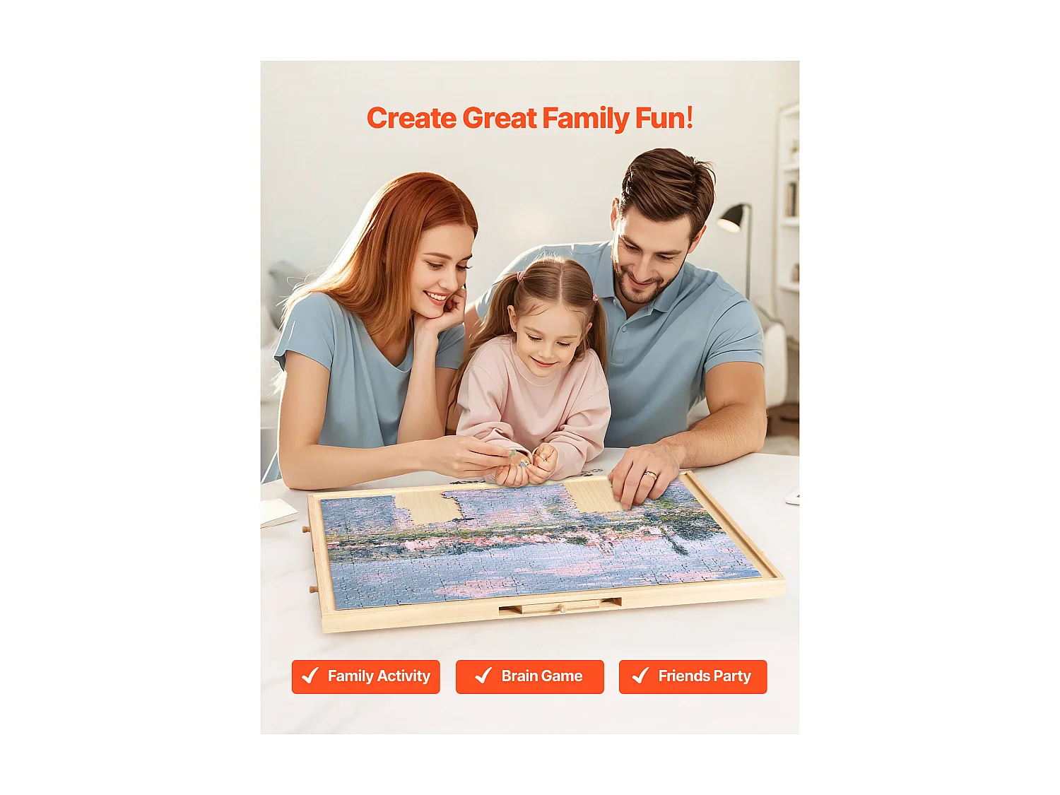 Planche de Puzzle SucceBuy 1000 Pièces, Table de Puzzle en Bois 73.6 x 53.5 cm, Plateau Casse-tête Rotatif à 360° et Portable, avec 5 Tiroirs et Couverture Utile