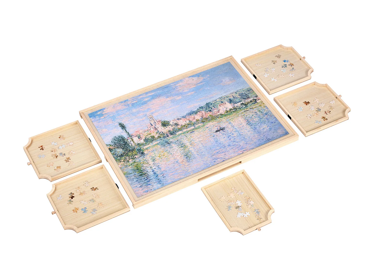 Planche de Puzzle SucceBuy 1000 Pièces, Table de Puzzle en Bois 73.6 x 53.5 cm, Plateau Casse-tête Rotatif à 360° et Portable, avec 5 Tiroirs et Couverture Utile