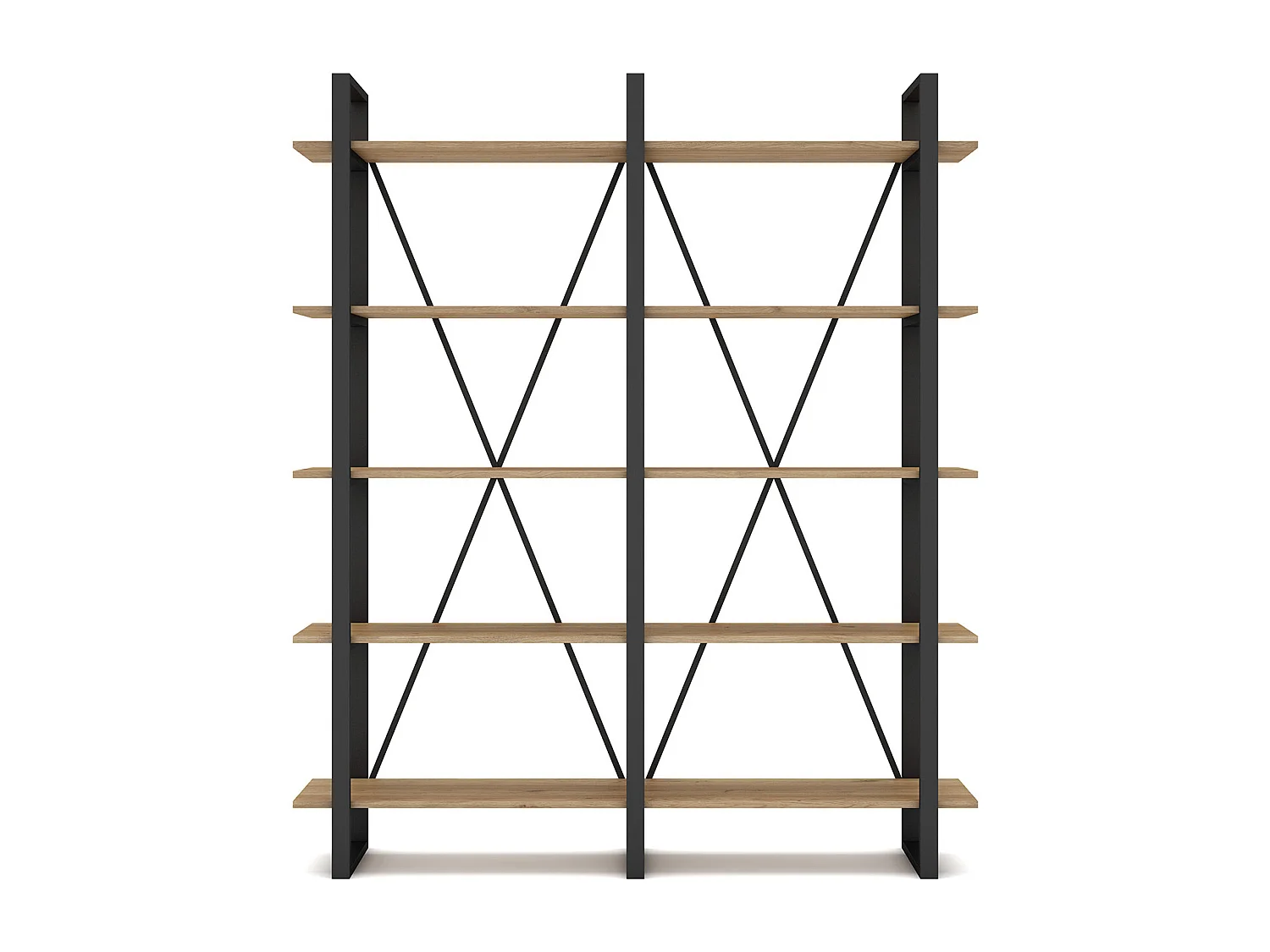 Etagère haute, meuble étagère aspect bois coloris naturel et métal noir - Longueur 147,50 x Profondeur 34 x Hauteur 180 cm