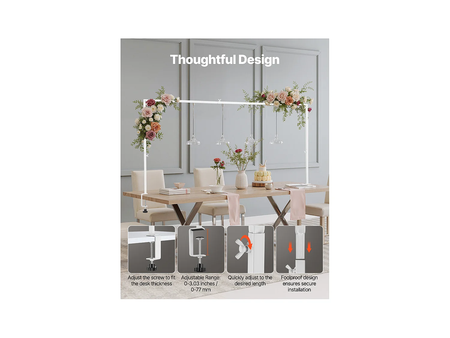 Support Tige de Table SucceBuy avec Pinces, Support Arche de Table, Hauteur Réglable 33-106.7 cm Longueur Réglable 71.1-249 cm, Cadre Arche Métal