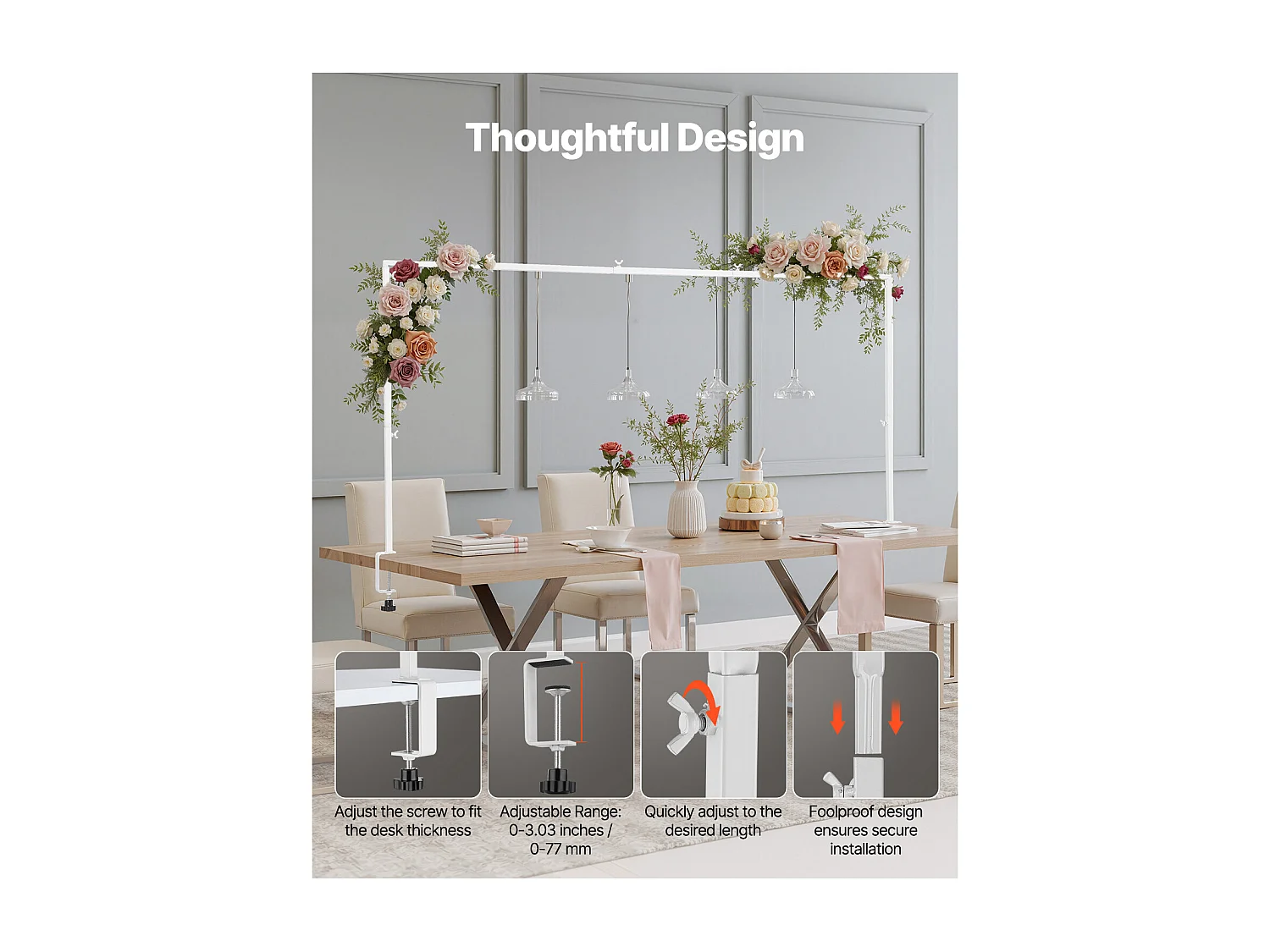 Tafelstanghouder SucceBuy met Klemmen, Tafelbooghouder, Hoogte Verstelbaar 33-106.7 cm Lengte Verstelbaar 71.1-249 cm, Metaalboogframe