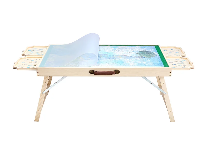 Table de Puzzle SucceBuy 1500 Pièces, Planche de Puzzle 86,5 x 63,5 cm, avec Pieds Pliables, 4 Tiroirs et Couverture, Plateau Casse-Tête Portable