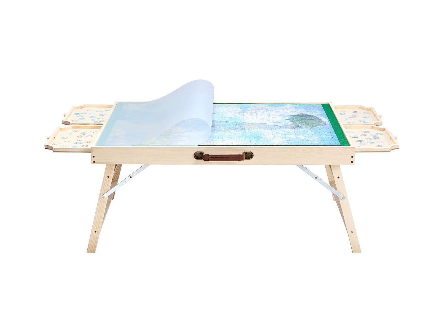 Table de Puzzle SucceBuy 1500 Pièces, Planche de Puzzle 86,5 x 63,5 cm, avec Pieds Pliables, 4 Tiroirs et Couverture, Plateau Casse-Tête Portable