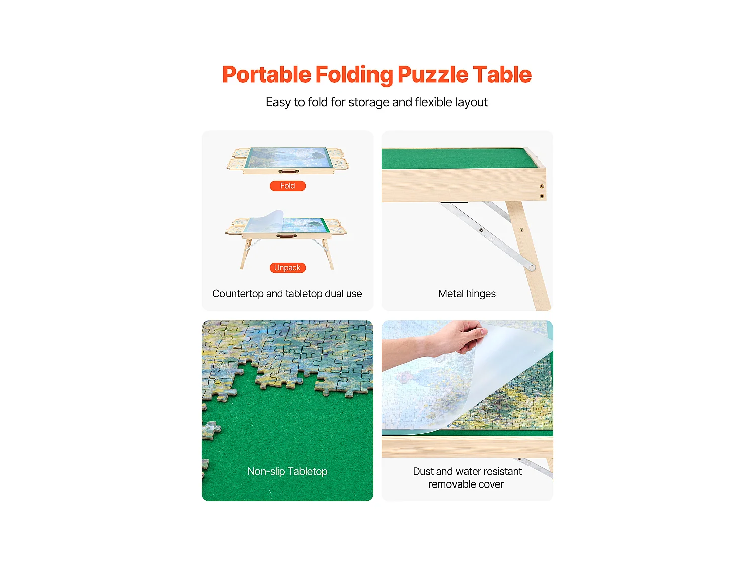 Table de Puzzle SucceBuy 1500 Pièces, Planche de Puzzle 86,5 x 63,5 cm, avec Pieds Pliables, 4 Tiroirs et Couverture, Plateau Casse-Tête Portable