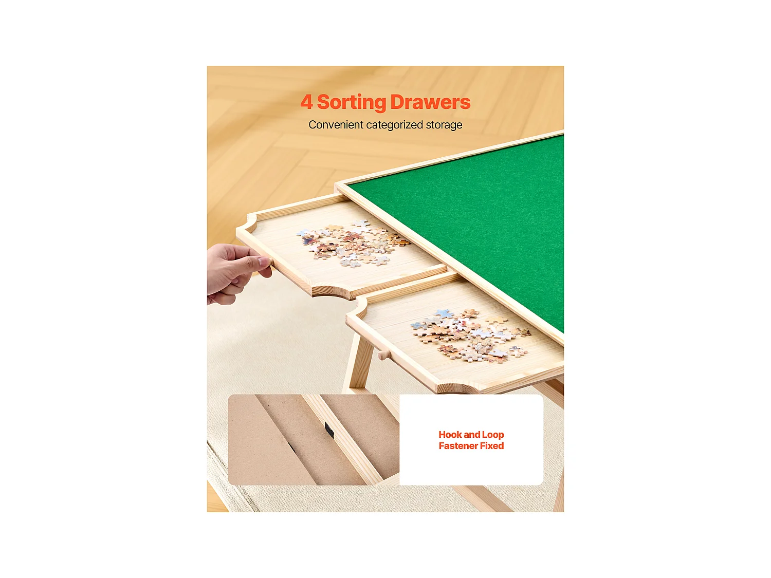 Table de Puzzle SucceBuy 1500 Pièces, Planche de Puzzle 86,5 x 63,5 cm, avec Pieds Pliables, 4 Tiroirs et Couverture, Plateau Casse-Tête Portable