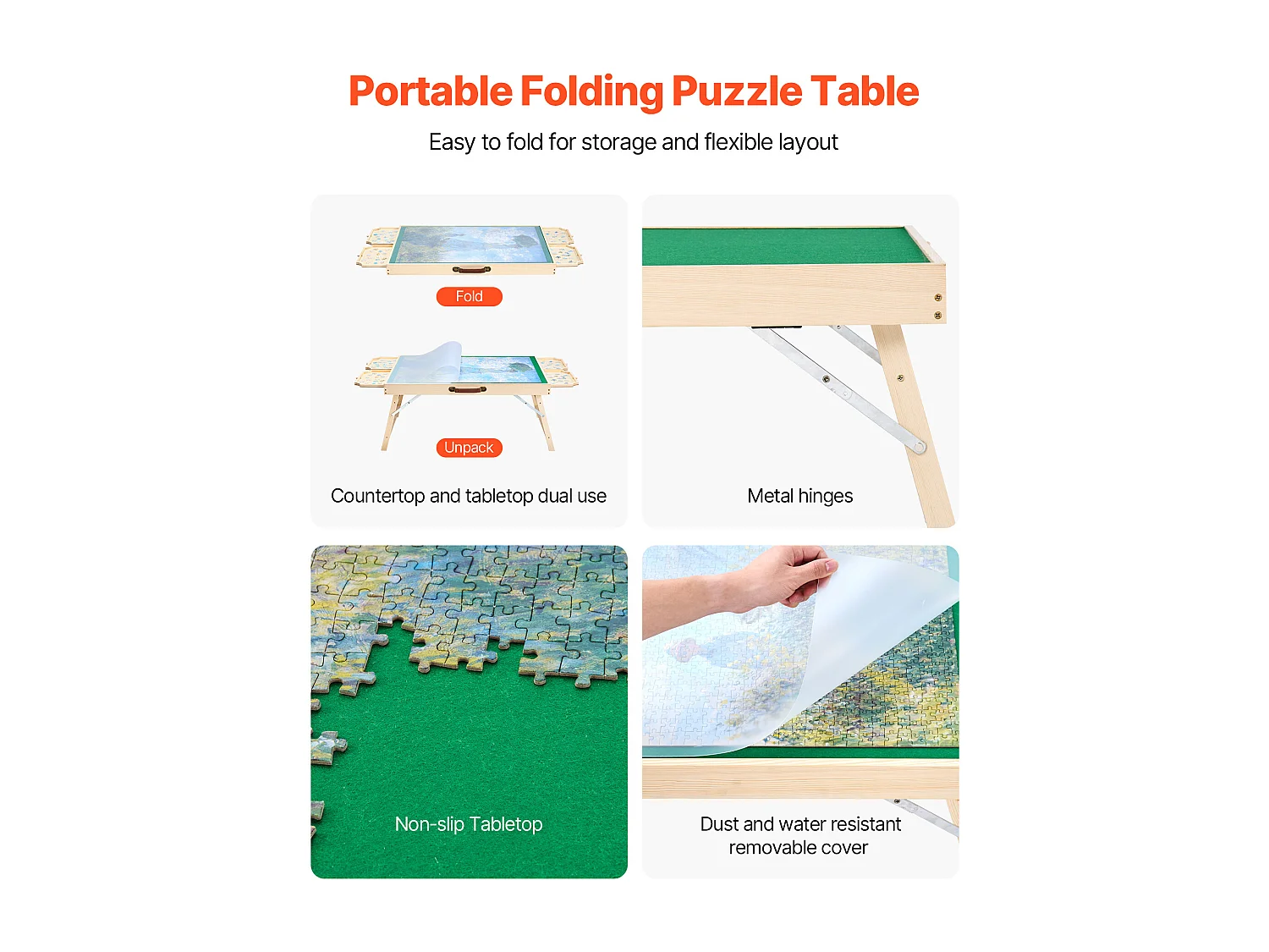 Table de Puzzle SucceBuy 1500 Pièces, Planche de Puzzle 86,5 x 63,5 cm, avec Pieds Pliables, 4 Tiroirs et Couverture, Plateau Casse-Tête Portable
