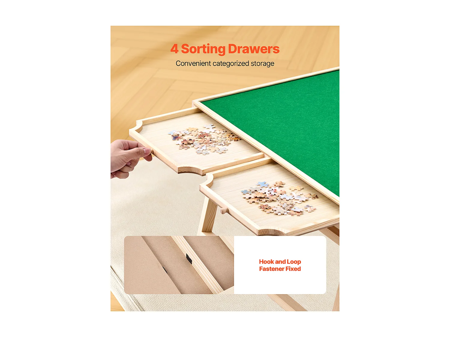 Table de Puzzle SucceBuy 1500 Pièces, Planche de Puzzle 86,5 x 63,5 cm, avec Pieds Pliables, 4 Tiroirs et Couverture, Plateau Casse-Tête Portable