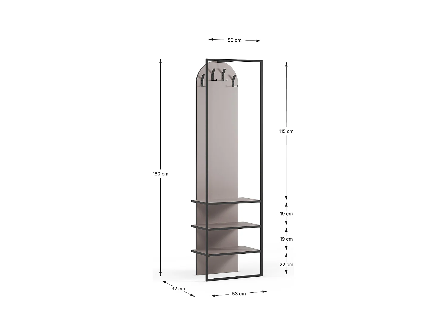 Meuble d'entrée, Buffet d'entrée aspect bois coloris crème et métal noir  - Longueur 53 x Profondeur 31,70 x Hauteur 180 cm