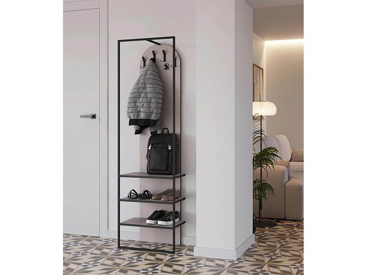 Meuble d'entrée, Buffet d'entrée aspect bois coloris crème et métal noir  - Longueur 53 x Profondeur 31,70 x Hauteur 180 cm