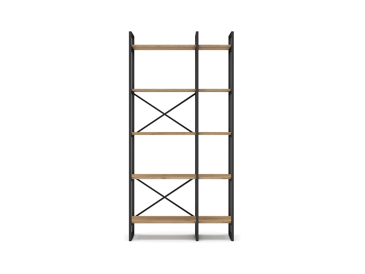 Etagère haute, meuble étagère aspect bois coloris naturel et métal noir - Longueur 87,5 x Profondeur 30 x Hauteur 175 cm