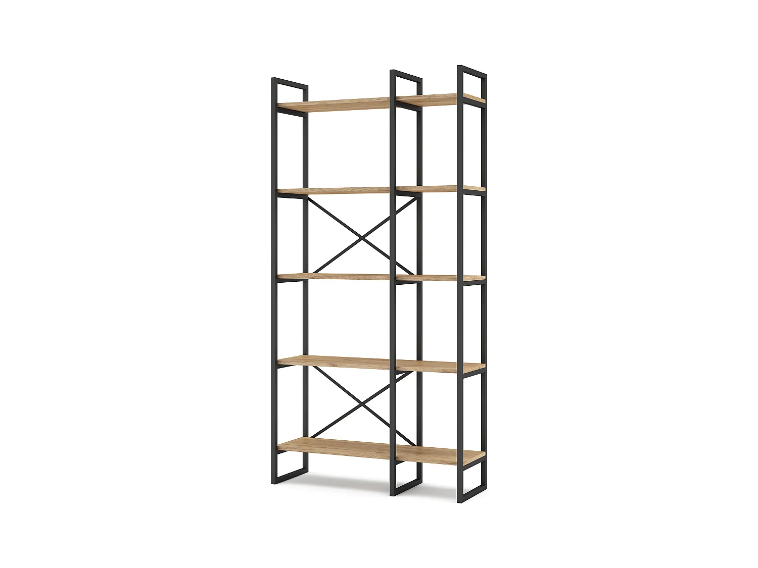 Etagère haute, meuble étagère aspect bois coloris naturel et métal noir - Longueur 87,5 x Profondeur 30 x Hauteur 175 cm