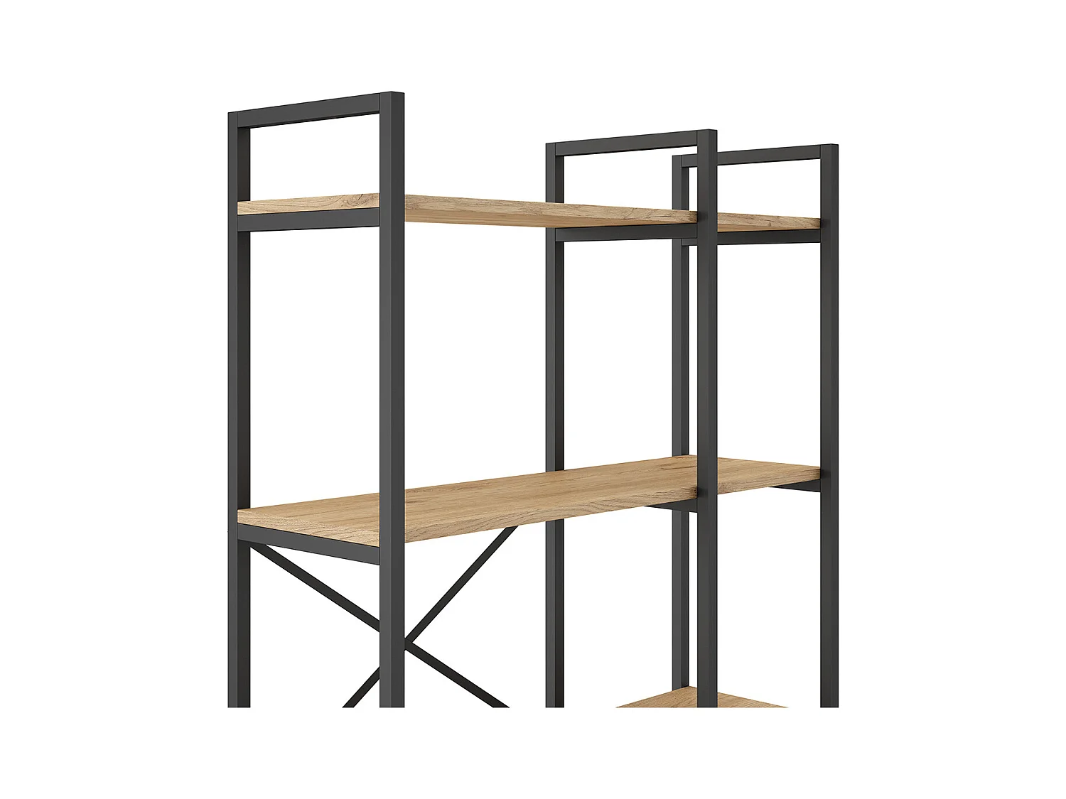 Etagère haute, meuble étagère aspect bois coloris naturel et métal noir - Longueur 87,5 x Profondeur 30 x Hauteur 175 cm