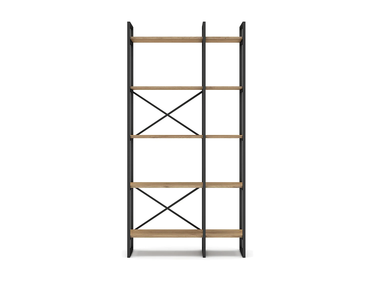 Etagère haute, meuble étagère aspect bois coloris naturel et métal noir - Longueur 87,5 x Profondeur 30 x Hauteur 175 cm