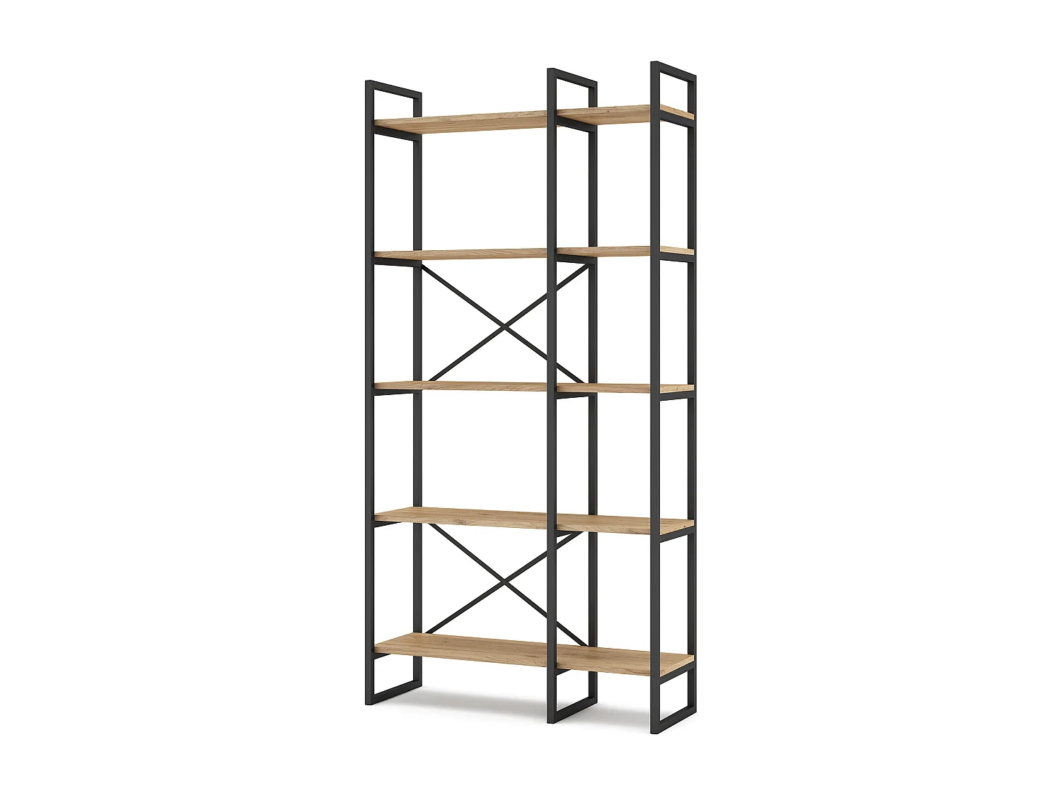 Etagère haute, meuble étagère aspect bois coloris naturel et métal noir - Longueur 87,5 x Profondeur 30 x Hauteur 175 cm