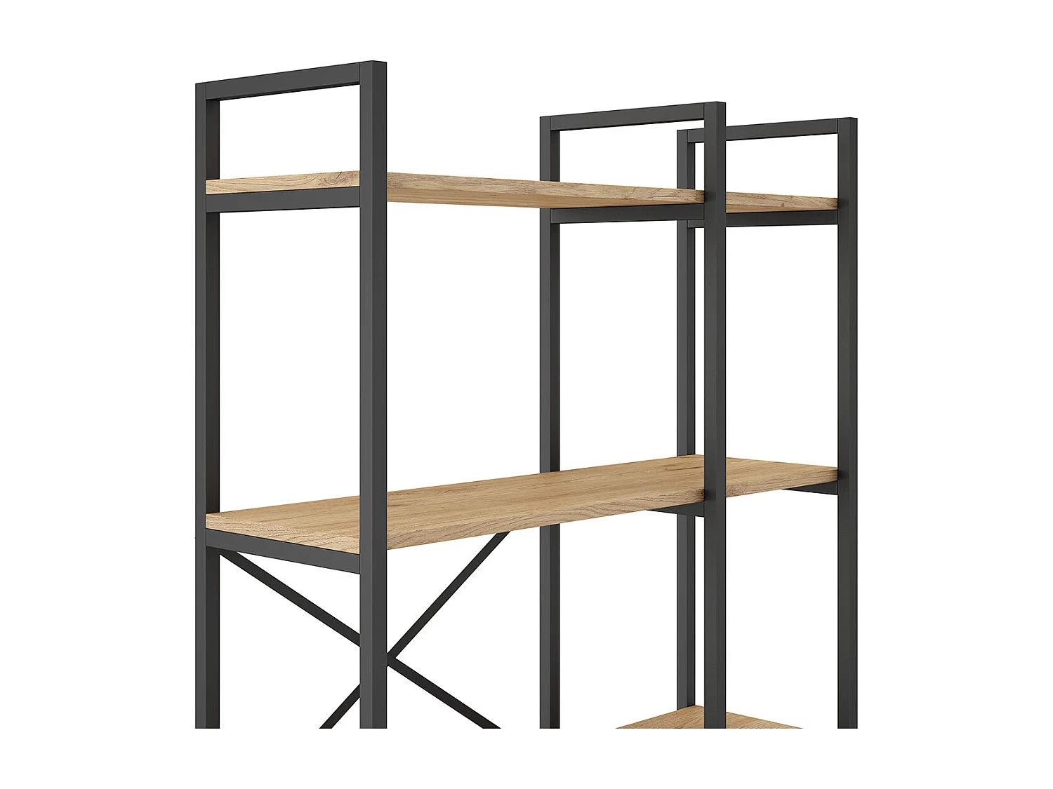 Etagère haute, meuble étagère aspect bois coloris naturel et métal noir - Longueur 87,5 x Profondeur 30 x Hauteur 175 cm