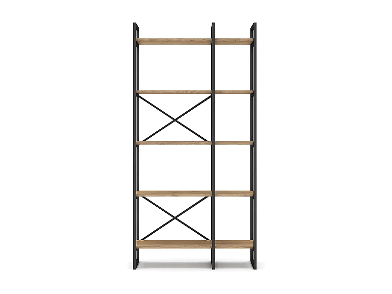 Etagère haute, meuble étagère aspect bois coloris naturel et métal noir - Longueur 87,5 x Profondeur 30 x Hauteur 175 cm