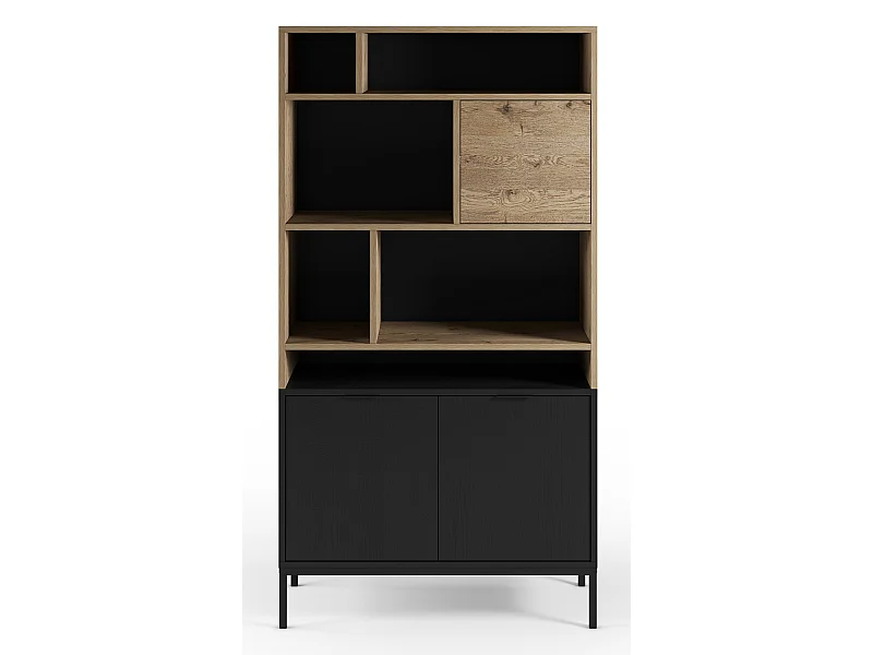 Bibliothèque, étagère aspect bois coloris chêne et pieds en métal noir - Longueur 90 x Profondeur 40 x Hauteur 170 cm
