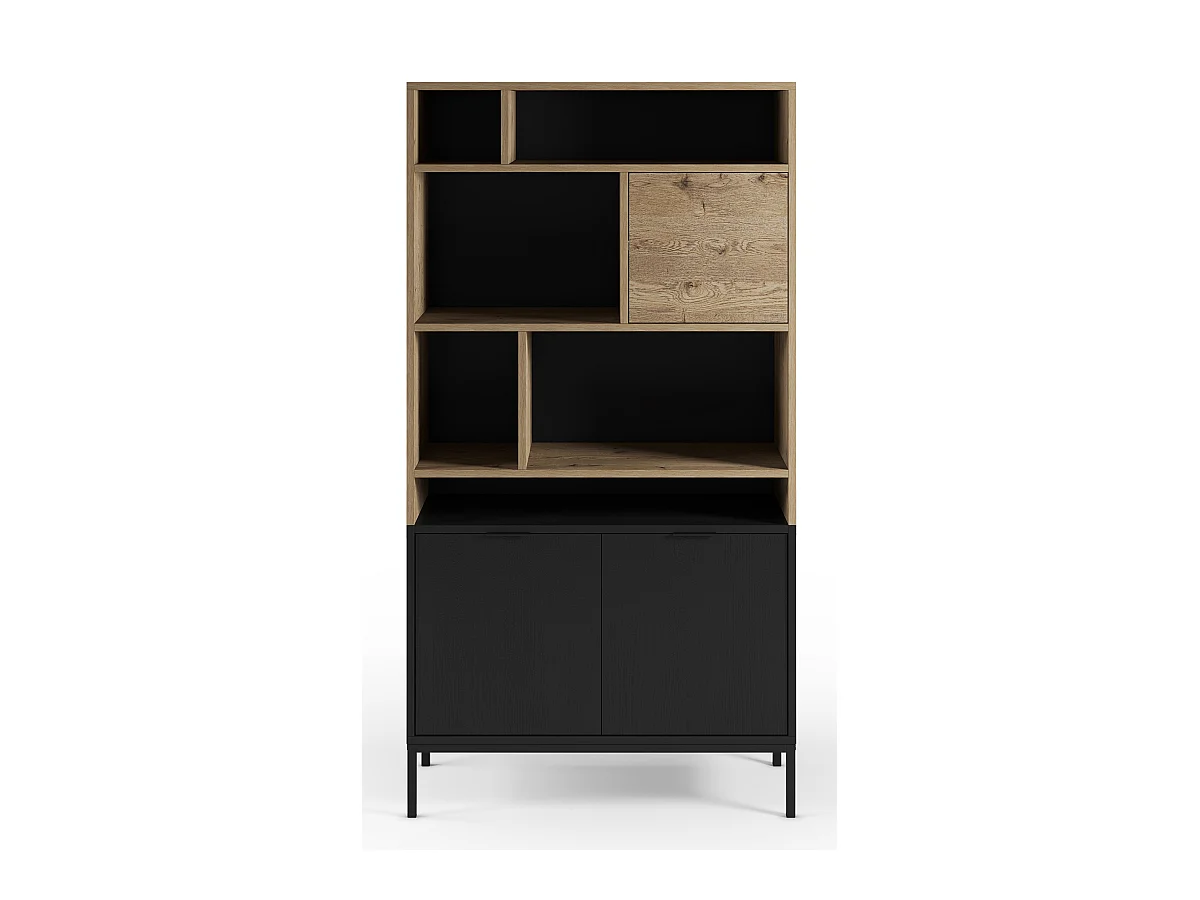 Bibliothèque, étagère aspect bois coloris chêne et pieds en métal noir - Longueur 90 x Profondeur 40 x Hauteur 170 cm