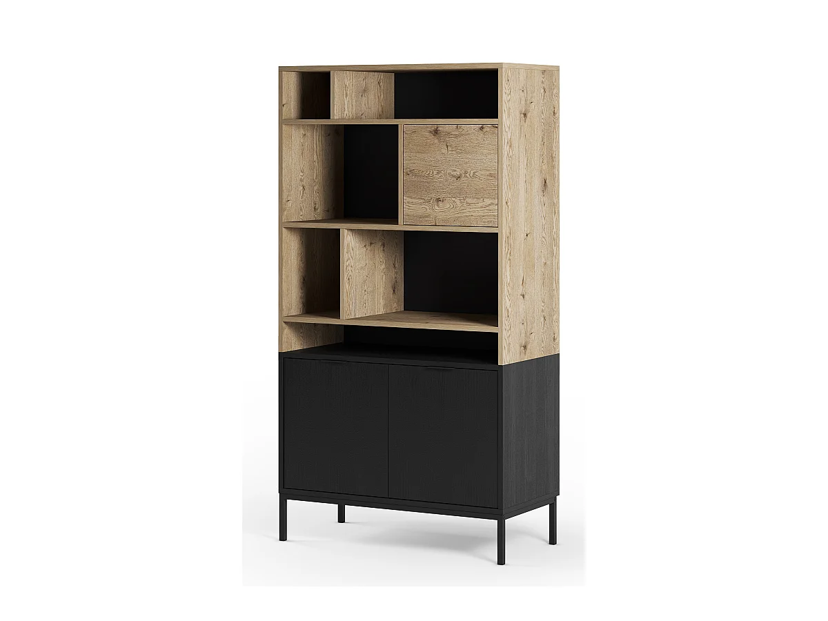 Bibliothèque, étagère aspect bois coloris chêne et pieds en métal noir - Longueur 90 x Profondeur 40 x Hauteur 170 cm