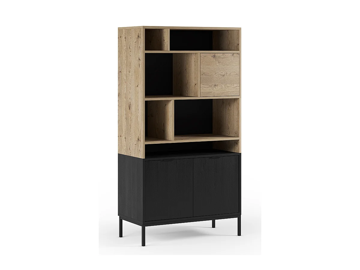 Bibliothèque, étagère aspect bois coloris chêne et pieds en métal noir - Longueur 90 x Profondeur 40 x Hauteur 170 cm