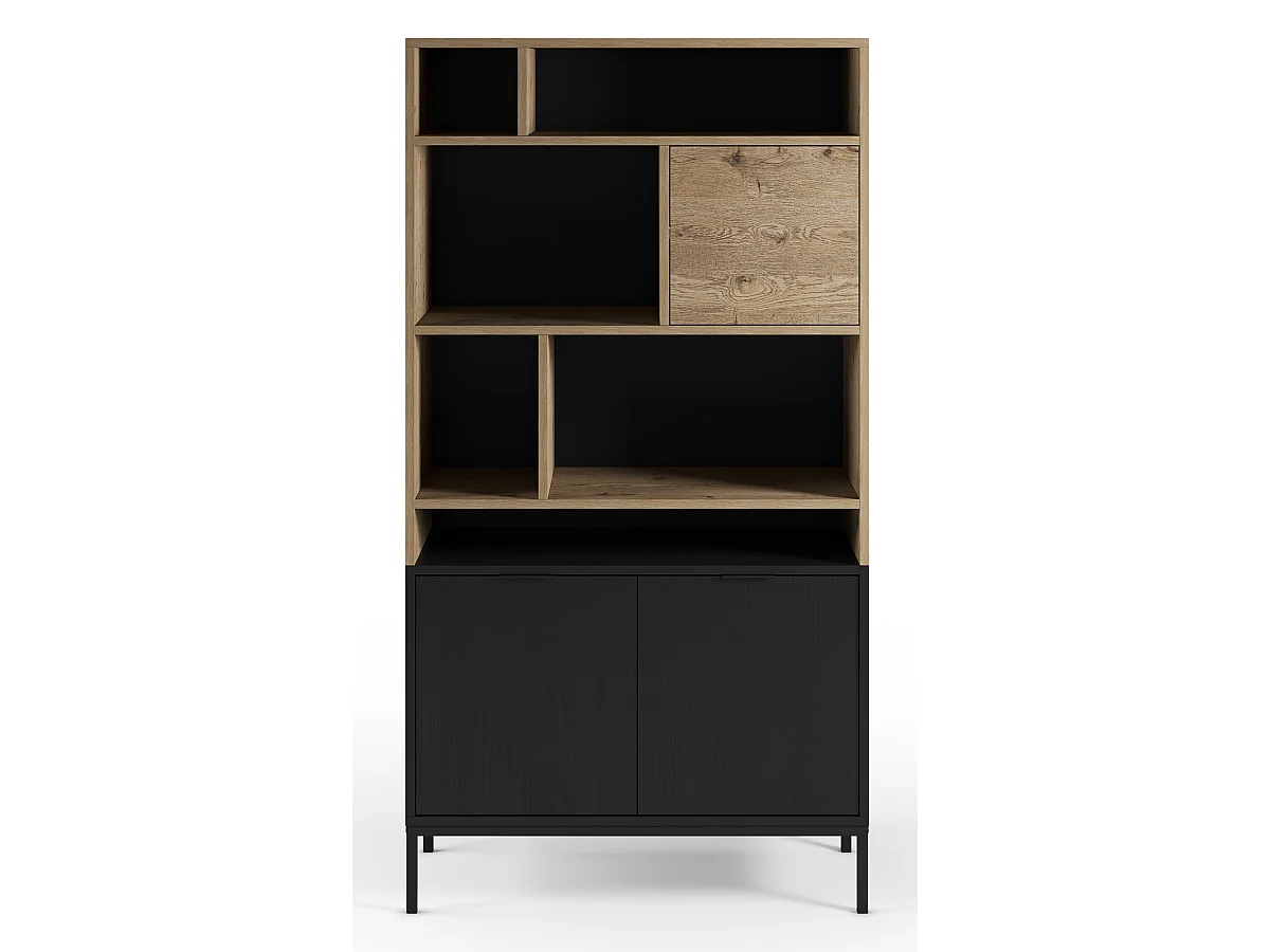 Bibliothèque, étagère aspect bois coloris chêne et pieds en métal noir - Longueur 90 x Profondeur 40 x Hauteur 170 cm