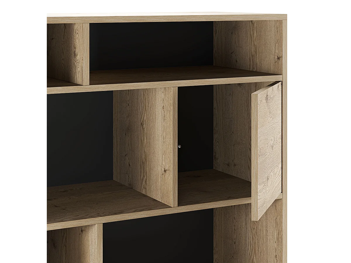 Bibliothèque, étagère aspect bois coloris chêne et pieds en métal noir - Longueur 90 x Profondeur 40 x Hauteur 170 cm