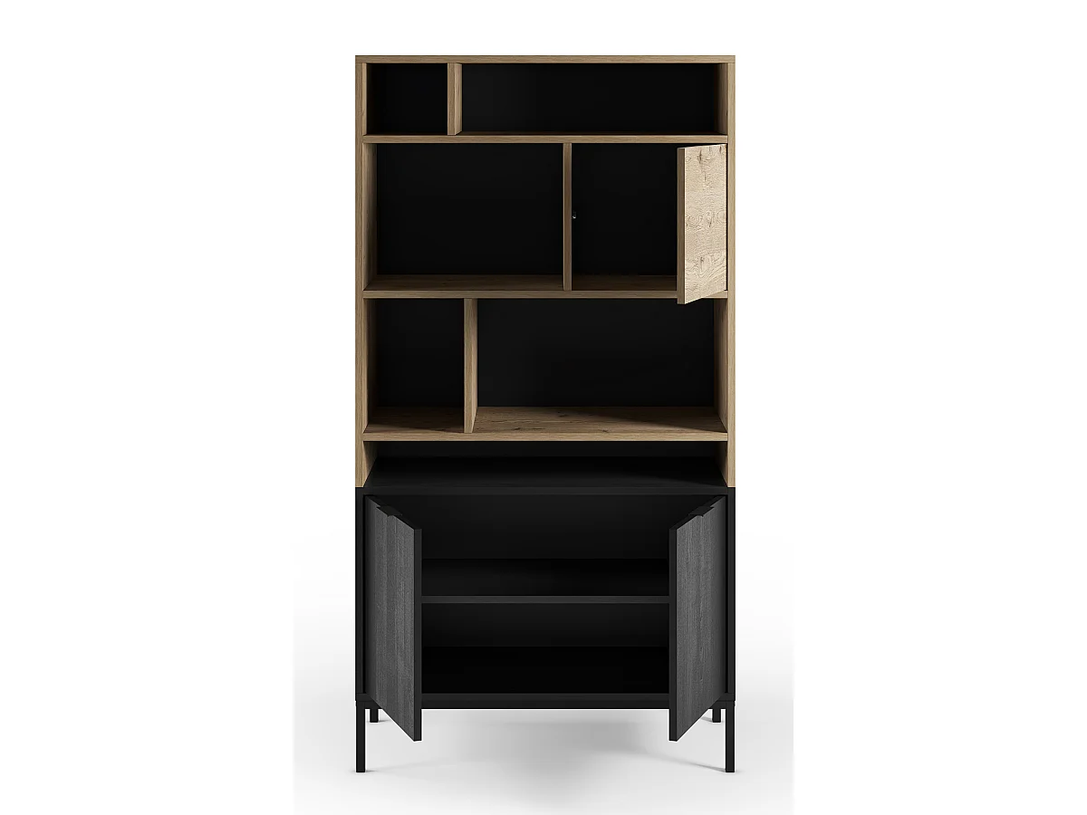 Bibliothèque, étagère aspect bois coloris chêne et pieds en métal noir - Longueur 90 x Profondeur 40 x Hauteur 170 cm