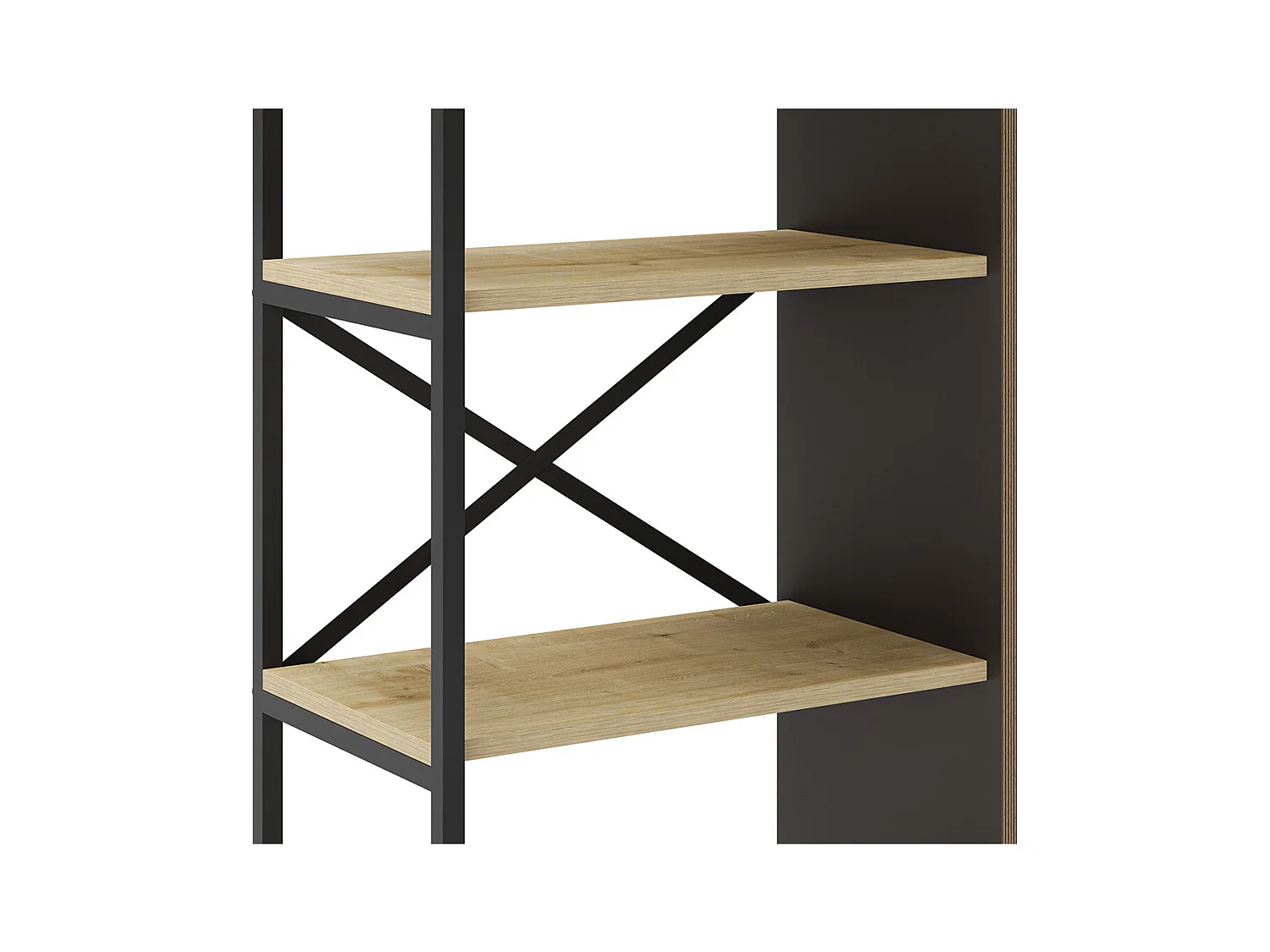 Etagère haute, meuble étagère aspect bois coloris chêne et métal noir - Longueur 58 x Profondeur 35 x Hauteur 175 cm
