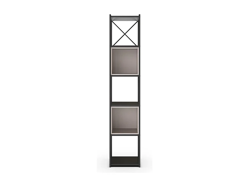 Bibliothèque, meuble étagère aspect bois coloris crème et métal noir - Longueur 36 x Profondeur 39 x Hauteur 179 cm