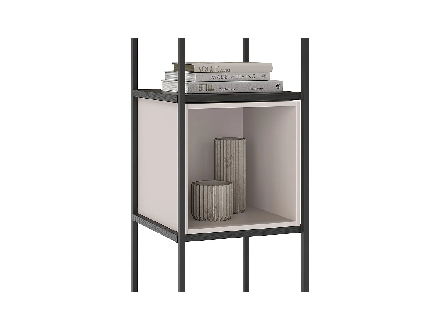 Bibliothèque, meuble étagère aspect bois coloris crème et métal noir - Longueur 36 x Profondeur 39 x Hauteur 179 cm