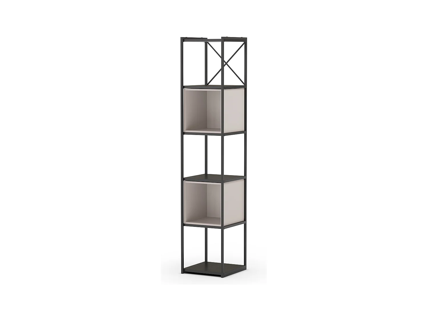 Bibliothèque, meuble étagère aspect bois coloris crème et métal noir - Longueur 36 x Profondeur 39 x Hauteur 179 cm