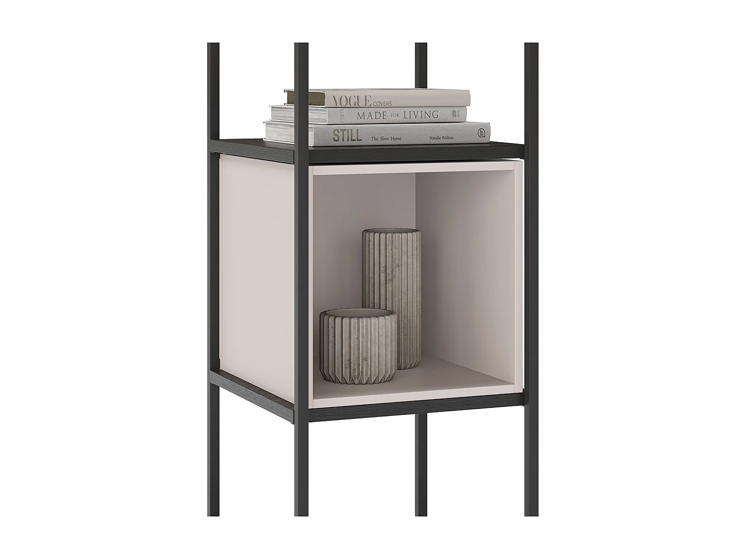Bibliothèque, meuble étagère aspect bois coloris crème et métal noir - Longueur 36 x Profondeur 39 x Hauteur 179 cm