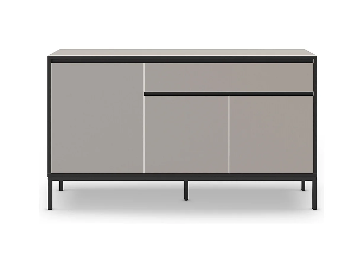 Buffet, commode de rangement avec 3 portes et 1 tiroir aspect bois coloris crème, pieds en métal noir - Longueur 140 x Profondeur 40 x Hauteur 80 cm