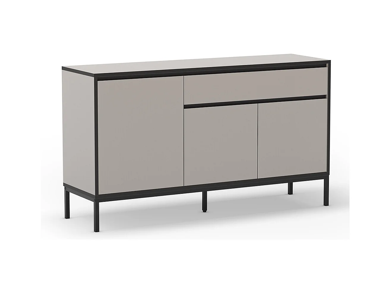 Buffet, commode de rangement avec 3 portes et 1 tiroir aspect bois coloris crème, pieds en métal noir - Longueur 140 x Profondeur 40 x Hauteur 80 cm