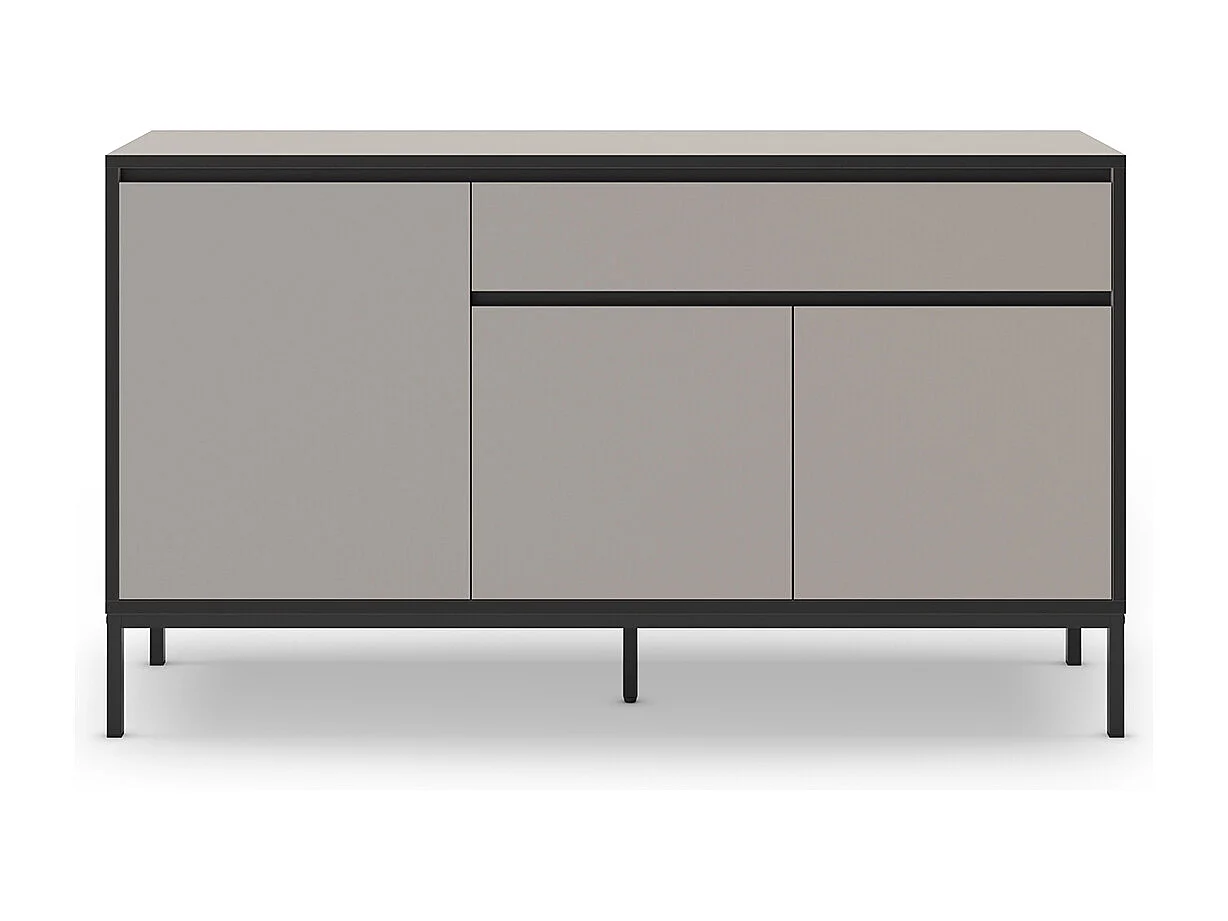 Buffet, commode de rangement avec 3 portes et 1 tiroir aspect bois coloris crème, pieds en métal noir - Longueur 140 x Profondeur 40 x Hauteur 80 cm