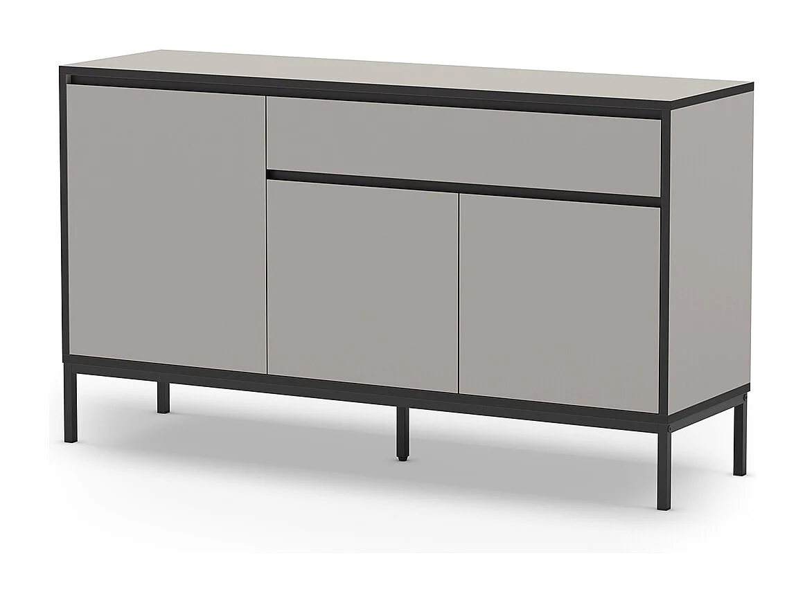 Buffet, commode de rangement avec 3 portes et 1 tiroir aspect bois coloris crème, pieds en métal noir - Longueur 140 x Profondeur 40 x Hauteur 80 cm