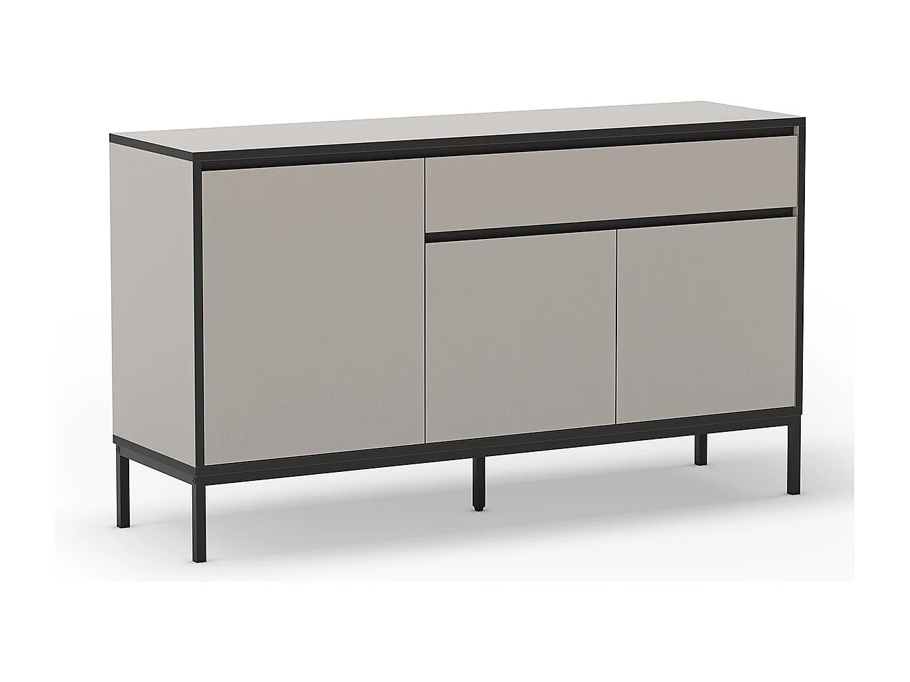 Buffet, commode de rangement avec 3 portes et 1 tiroir aspect bois coloris crème, pieds en métal noir - Longueur 140 x Profondeur 40 x Hauteur 80 cm