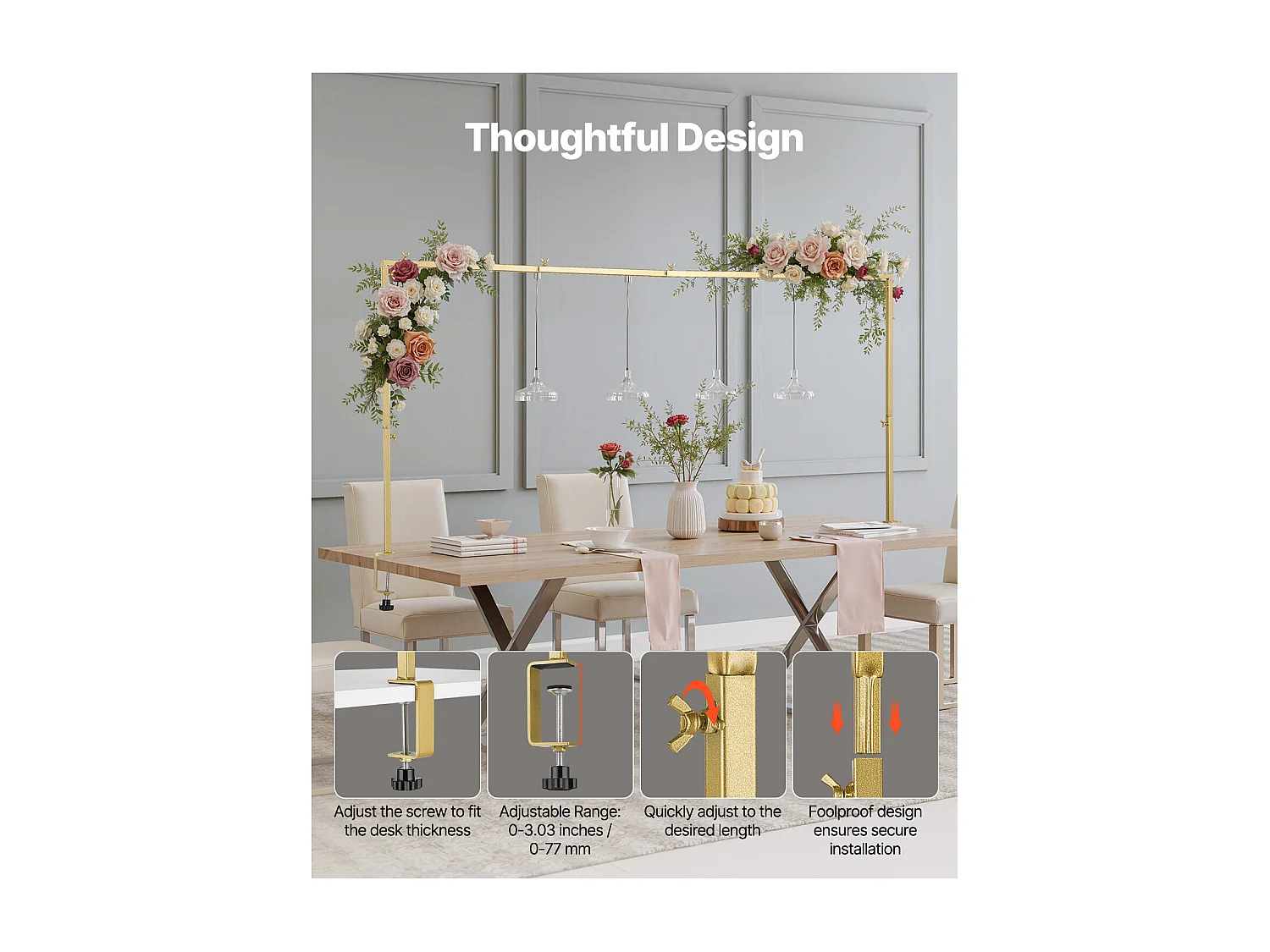 Support Tige de Table SucceBuy avec Pinces, Support Arche de Table, Hauteur Réglable 33-107 cm Longueur Réglable 71.12-249 cm, Cadre d'Arche Métal