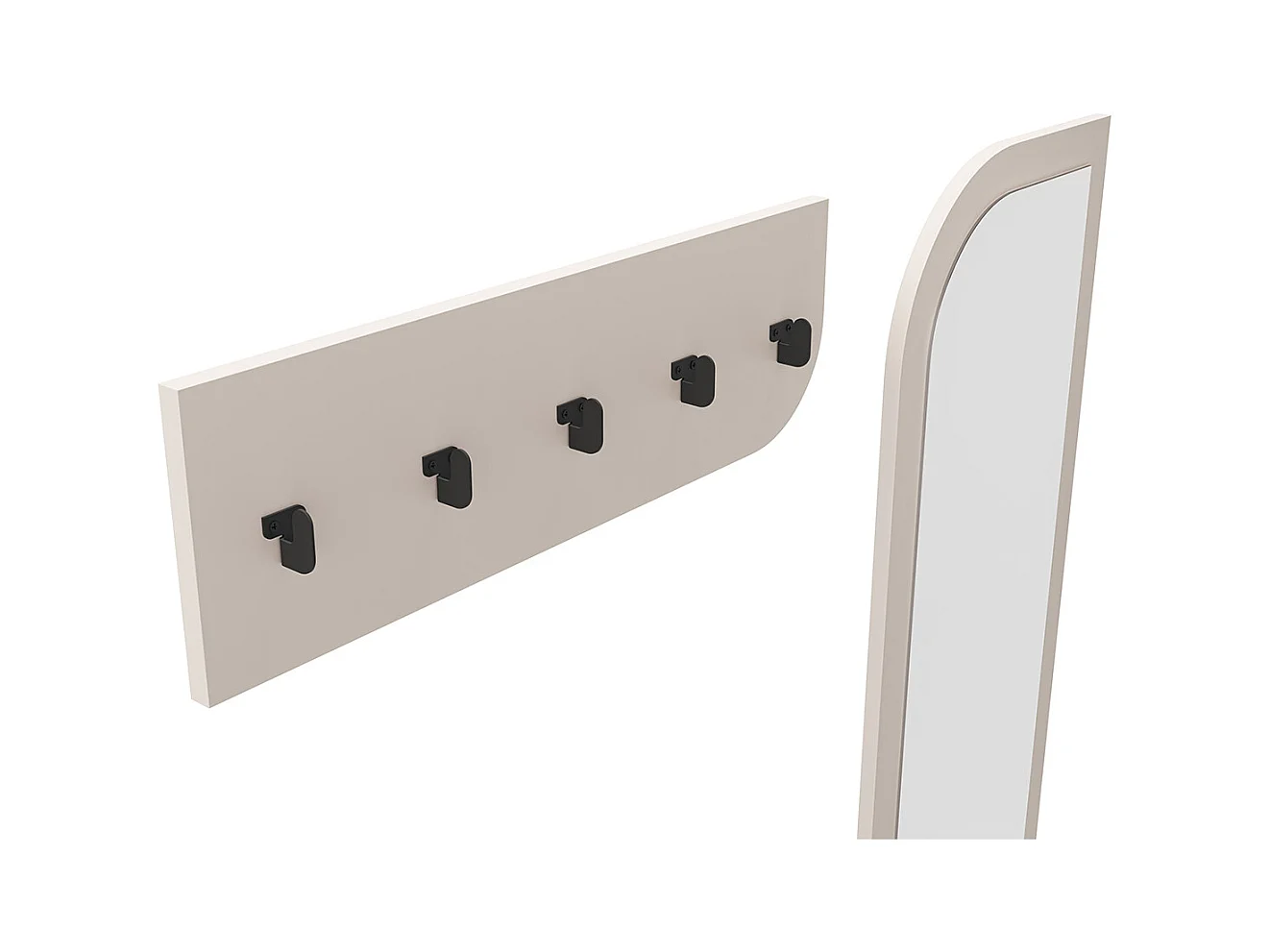 Meuble d'entrée, meuble à chaussures aspect bois coloris crème avec miroir et portant, pieds en métal noir - Longueur 112 x Profondeur 38,50 x Hauteur 172 cm