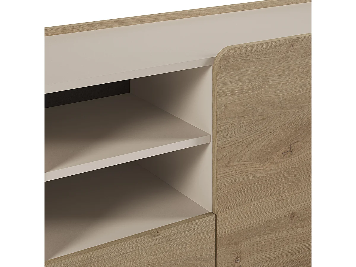 Buffet, meuble de rangement avec 2 portes et 1 tiroir aspect bois coloris chêne - Longueur 141 x Profondeur 44 x Hauteur 75,50 cm