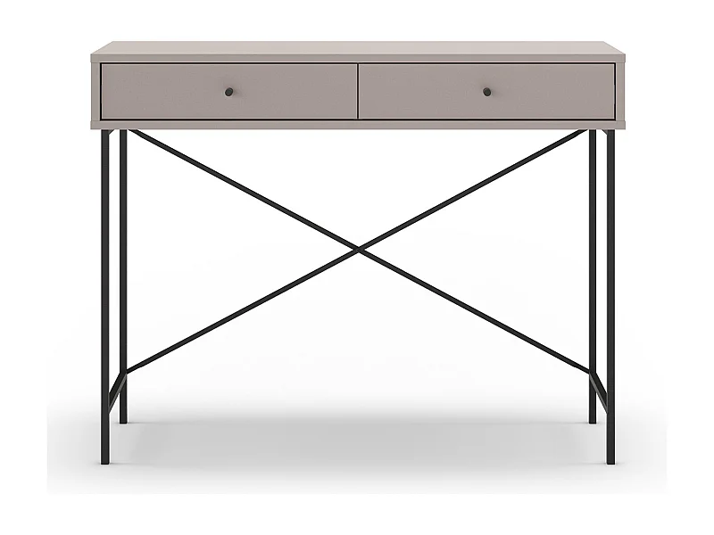 Meuble console, table de console avec 2 tiroirs aspect bois coloris Moka et pieds en métal noir - Longueur 110 x Profondeur 35 x Hauteur 85 cm