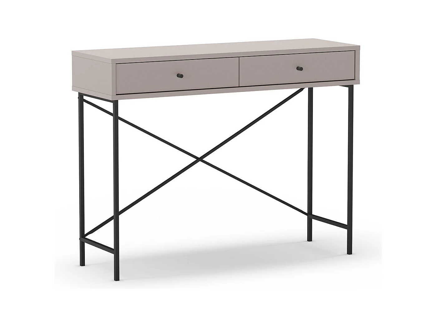 Meuble console, table de console avec 2 tiroirs aspect bois coloris Moka et pieds en métal noir - Longueur 110 x Profondeur 35 x Hauteur 85 cm