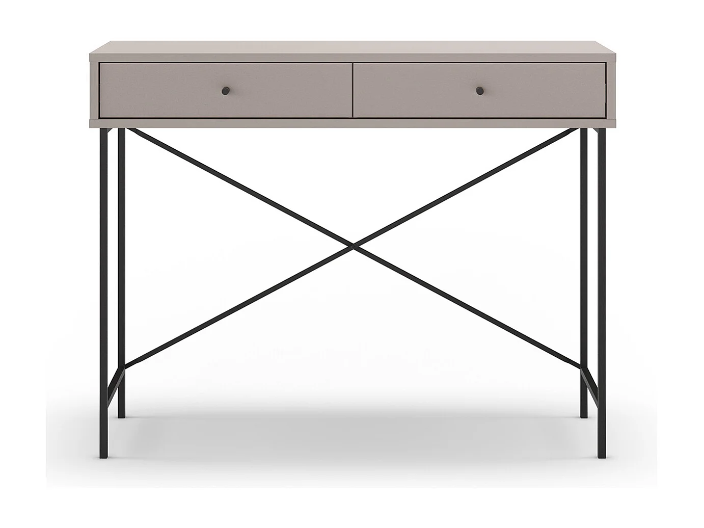 Meuble console, table de console avec 2 tiroirs aspect bois coloris Moka et pieds en métal noir - Longueur 110 x Profondeur 35 x Hauteur 85 cm