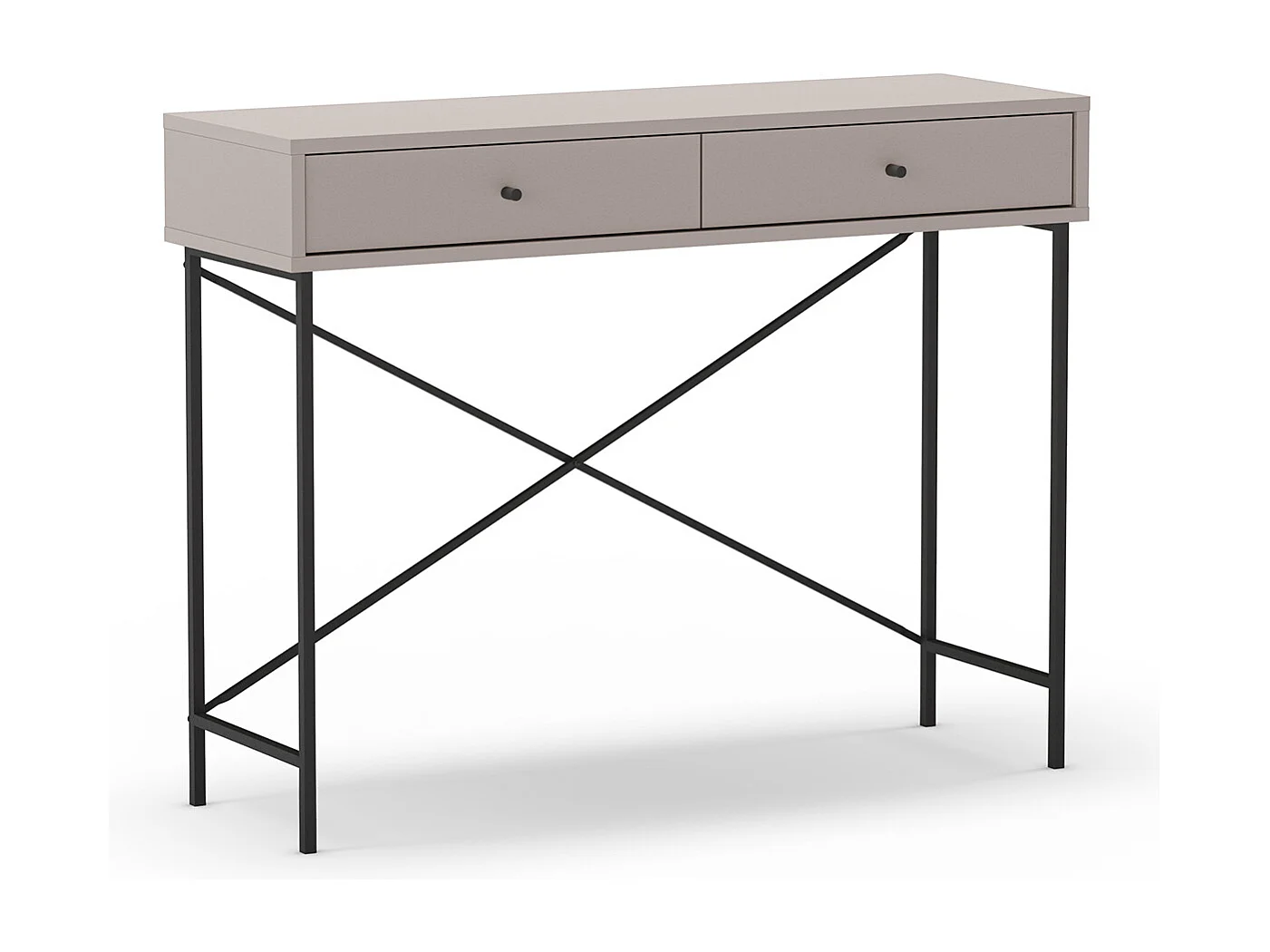 Meuble console, table de console avec 2 tiroirs aspect bois coloris Moka et pieds en métal noir - Longueur 110 x Profondeur 35 x Hauteur 85 cm