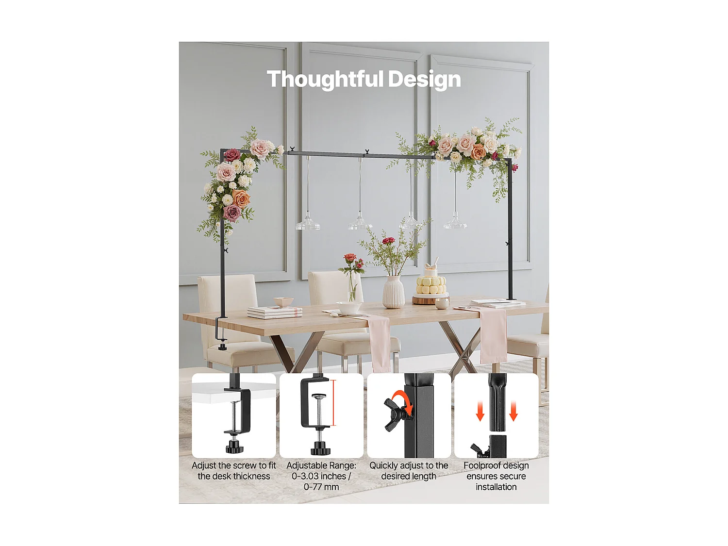 Support Tige de Table SucceBuy avec Pinces, Support Arche de Table, Hauteur Réglable 33-107 cm Longueur Réglable 71.1-249 cm, Cadre d'Arche Métal