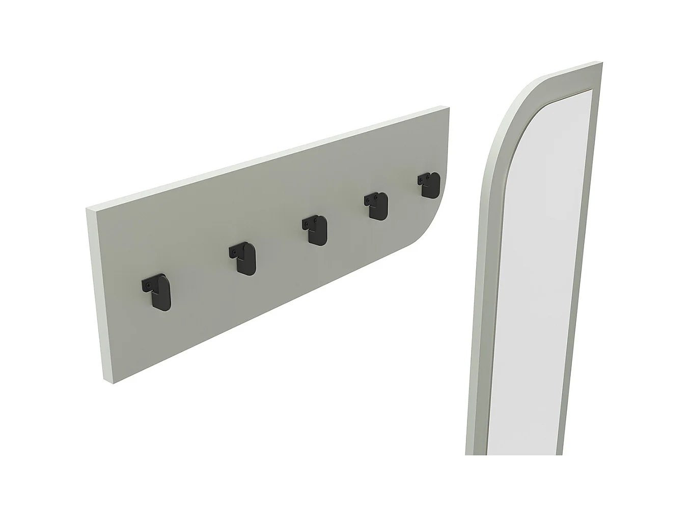 Meuble d'entrée, meuble à chaussures aspect bois coloris vert avec miroir et portant, pieds en métal noir - Longueur 112 x Profondeur 38,50 x Hauteur 172 cm