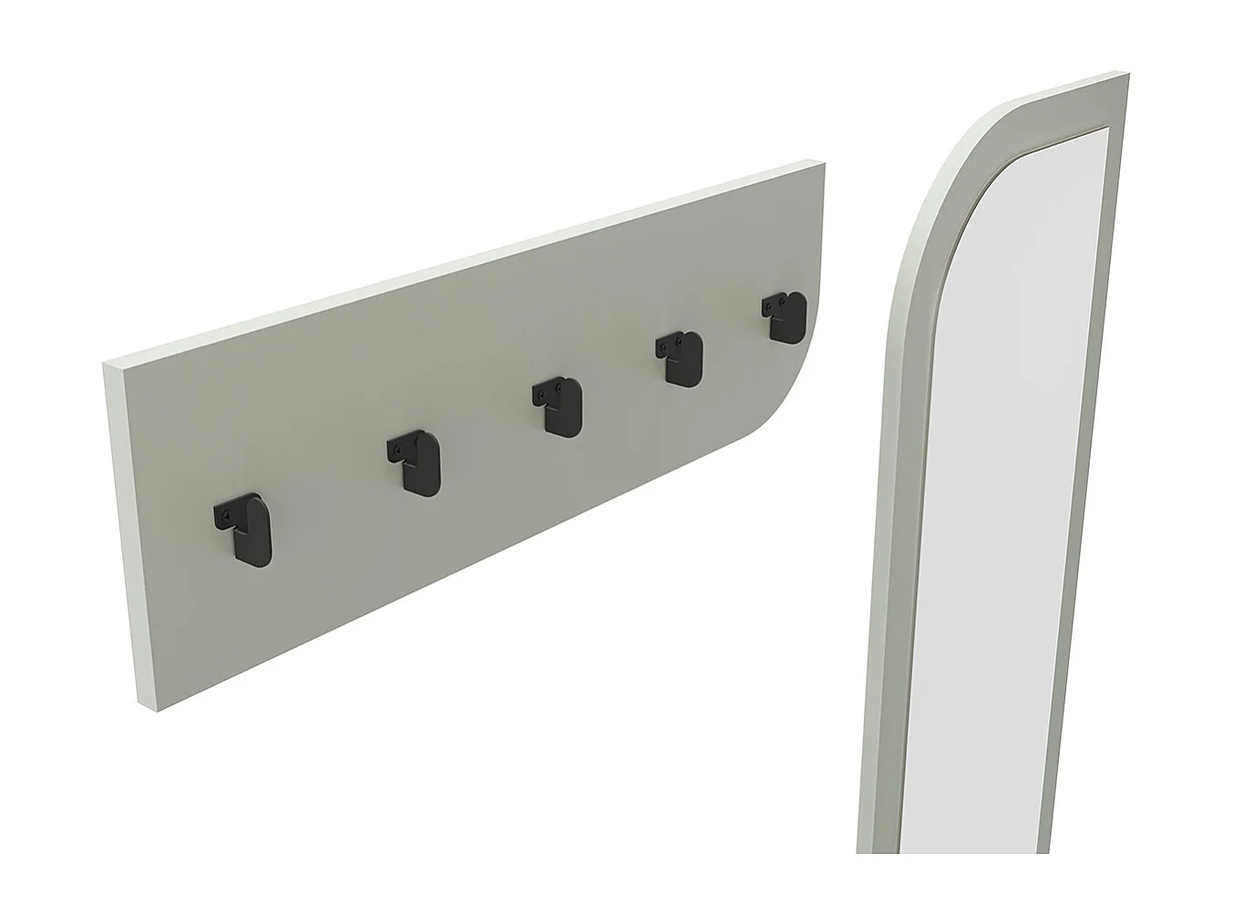 Meuble d'entrée, meuble à chaussures aspect bois coloris vert avec miroir et portant, pieds en métal noir - Longueur 112 x Profondeur 38,50 x Hauteur 172 cm