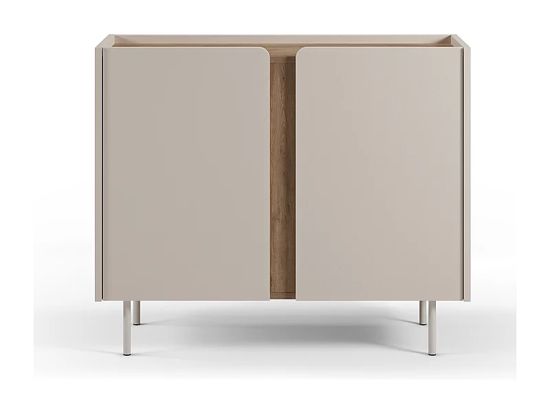 Buffet, meuble de rangement avec 2 portes aspect bois coloris crème, chêne et pieds en métal - Longueur 100 x Profondeur 40 x Hauteur 82,50 cm