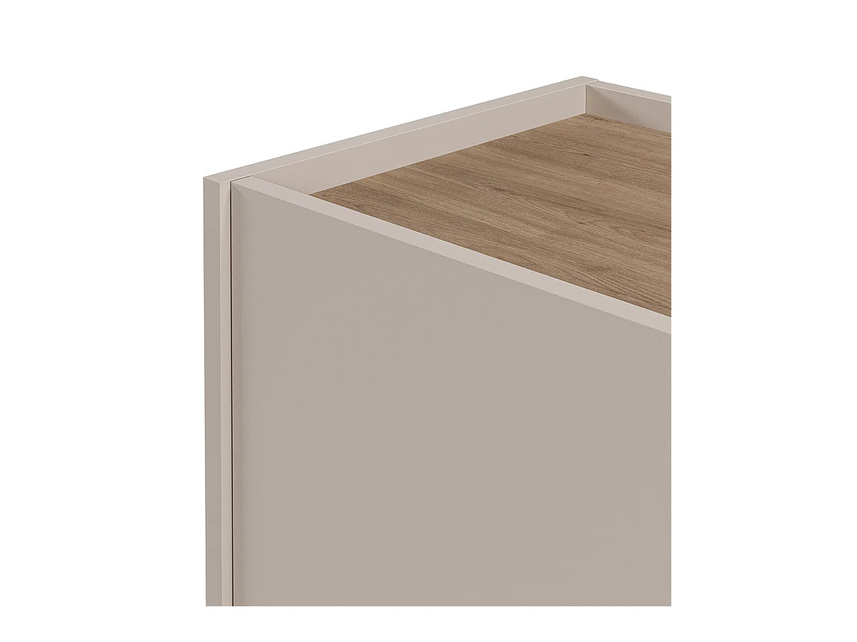 Buffet, meuble de rangement avec 2 portes aspect bois coloris crème, chêne et pieds en métal - Longueur 100 x Profondeur 40 x Hauteur 82,50 cm